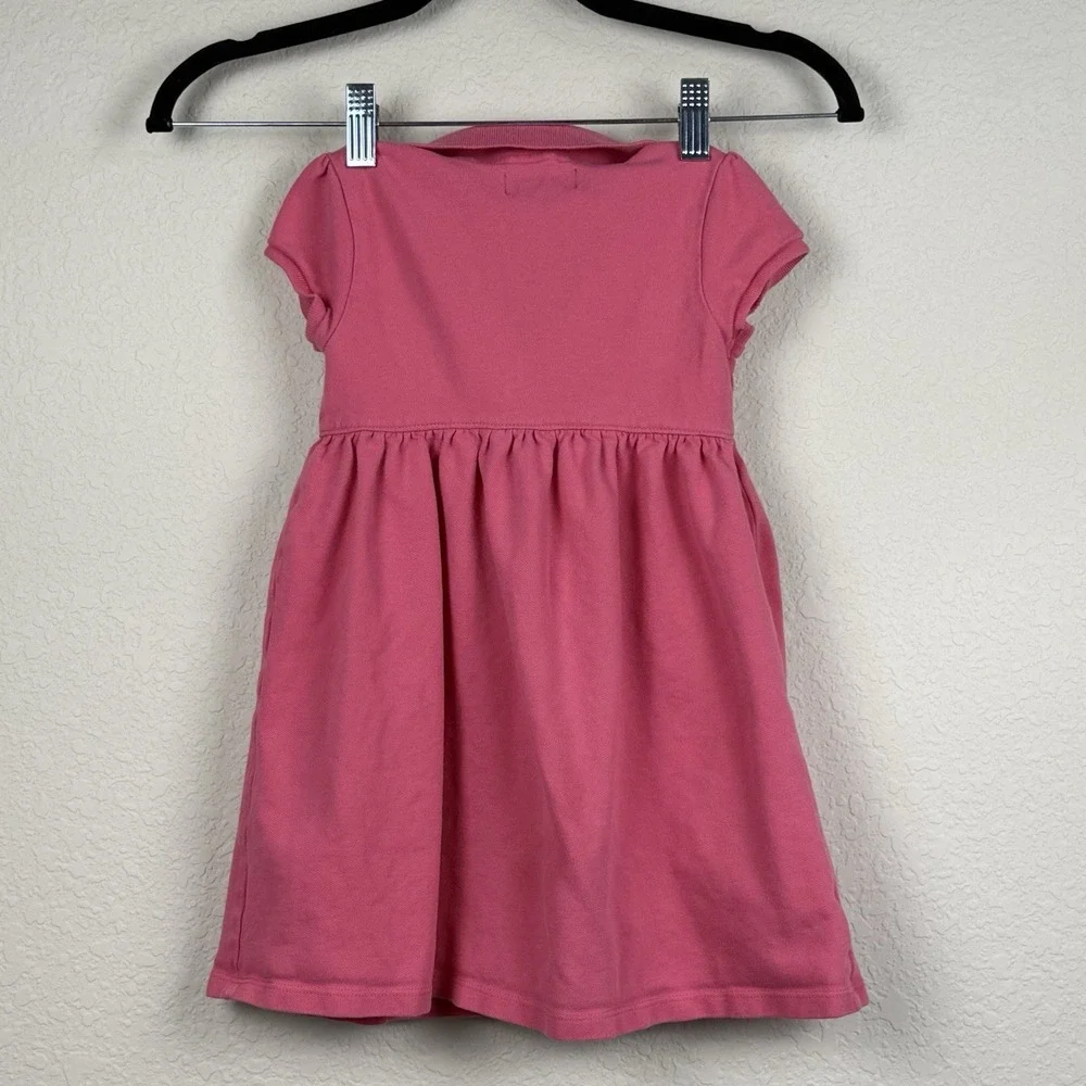 Ralph Lauren Girls Pink Polo Dress Sz 4/4T Green Pony Logo Collared Preppy‎